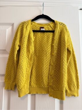 Tea Collection Yellow Open-Knit Button Cardigan